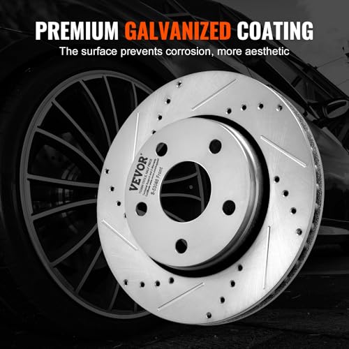 VEVOR Front and Rear Brake Kit Compatible with 2007-2017 Jeep Wrangler, Drilled and Slotted Brake Rotors Ceramic Brake Pads Replacement, 11.9" Front Rotors 12.4" Rear - size: S-53040 + S-53041