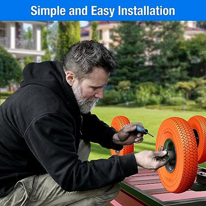 4.10/3.50-4 Flat Free Tire, 10 Inch Solid Tires with 5/8" Axle Bore Hole - color: 2Pack-Orange
