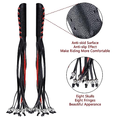 2 PCS Faux Leather Motorcycle Lever Covers With Fringes, Brake Clutch Grip Tassels, Handlebar Handle Grip Covers, Fringed Wraps With Skulls - color: Black & Red Laces*1 & Black Laces*1