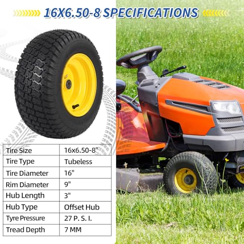GICOOL 16x6.50-8 Tubeless Tire and Wheel, 16x6.5-8 Lawn Mower Tires, 3"-4.5" Offset Hub, 3/4" or 5/8" Bearing, Universal Fit Riding Mower and Garden Tractor Front Wheel, 4 Ply, S-Turf Pattern, 2 Pack - size: 16x6.50-8 Tubeless