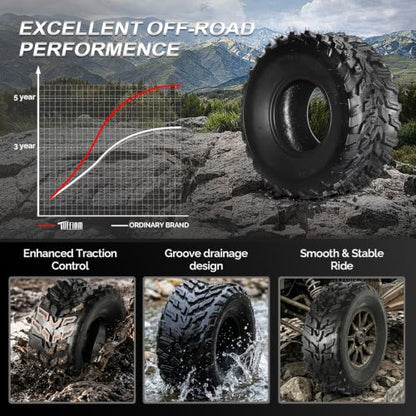 TUFFIOM Set of 2 ATV UTV Tires, 22x10.00-9/6PR All-Terrain Mud Tires with Directional Tread, Drainage, Strong Srip and Snow-breaking for Rainy/Snowy Areas, Tubeless Trail Tire - size: 22x10.00-9 (2 pack)