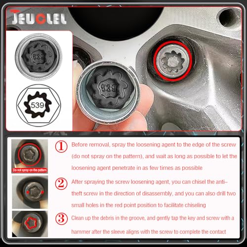 539 Wheel Locking Nut Key for VW, Socket Adapter (OD 28mm-ID 25mm) - size: Socket 539