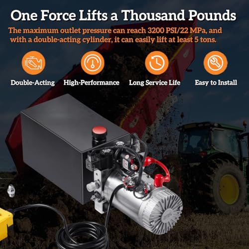 10 Quart Double Acting Hydraulic Pump, 12V DC, 3200PSI Mixizap - color: Double Acting, size: 10 Quart