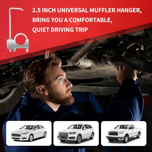 2.5 Inch Exhaust Hangers with Exhaust Clamp,Adjustable Exhausts Pipe Hangers Muffler Hanger for Vibration Damping & Fixing of Muffler Pipe,Universal Exhausts Hanger Bracket