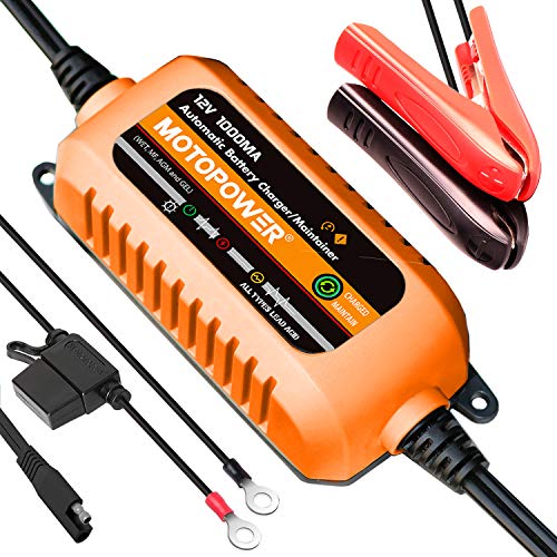 MOTOPOWER 12V 1000mA Automatic Charger - Battery Maintenance - Maintain Charger and Battery Desulfator with Timer Protection. - color: Orange