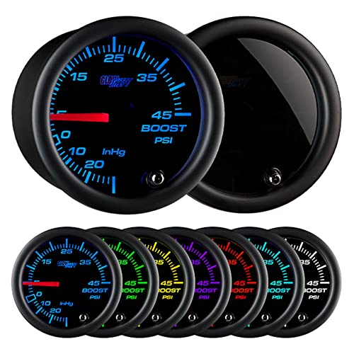 GlowShift Tinted 7 Color 45 PSI Turbo Boost Vac Gauge Kit, 2-1/16" 52mm