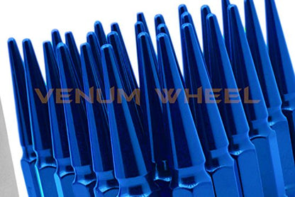 Venum wheel accessories 32pc Blue Spike Lug Nuts M14x1.5 4.5" Tall Solid Steel Special Design Locking Socket Key | Fits 2012-2017 Chevy 2500 3500 Aftermarket Wheels