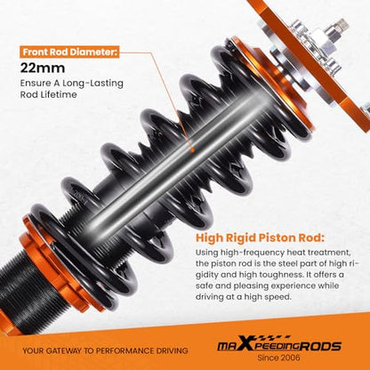 maXpeedingrods Coilovers for Chevrolet Cobalt Base/LS/LT/LTZ/Sport/SS 2005-2010, 24 Levels Damper Adjustable Coilovers Suspension Kit, Height Adjustable Shock Absorber Struts, Lowering Kit, Gold