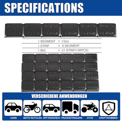 JiiinMiiin 1/2oz, 0.5oz, 126PCS Black Steel Adhesive Stick on Wheel Weights - color: Black, size: 0.5oz - 126PCS