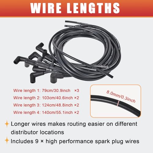 RLP HEI Universal Spark Plug Wire Set 8mm with Black Silicone Jacket and 90 Degree Boots Replaces 5553