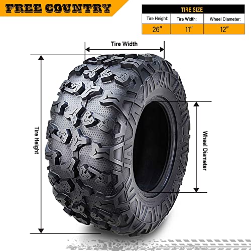 Free Country (2) Premium ATV/UTV Tires 26x11R12 8PR Radial Side Scuff Guard - size: 26X11R12