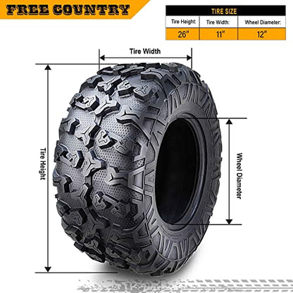 Free Country (2) Premium ATV/UTV Tires 26x11R12 8PR Radial Side Scuff Guard - size: 26X11R12