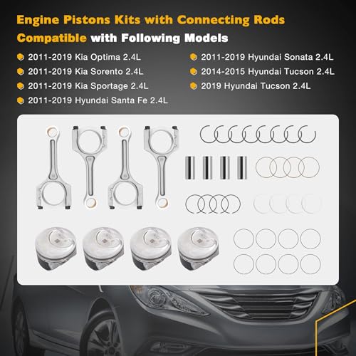 2.4L Engine Piston Kit With Connecting Rod Set For 2011-2019 Kia