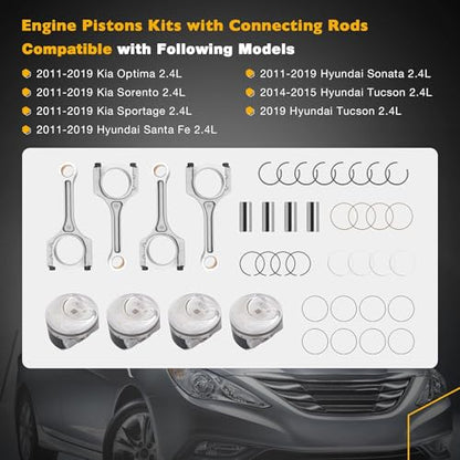 2.4L Engine Piston Kit With Connecting Rod Set For 2011-2019 Kia