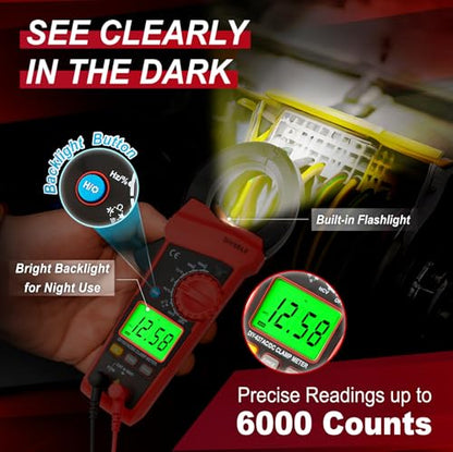 DIYSELF Clamp Meter, Digital Multimeter 6000 Counts, AC/DC Current &Voltage