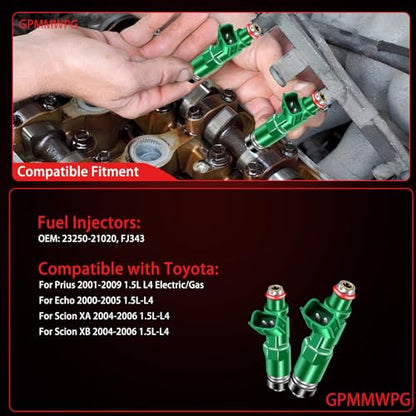 4Pcs Fuel Injectors 23250-21020 FJ343 Injector Compatible with Toyota Prius 2001-2009 Echo 2000-2005 Scion XA XB 2004 2005 2006 1.5L L4 Replaces 23209-21020 842-12234 Set of 4