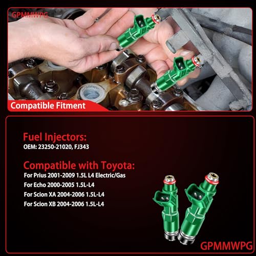 4Pcs Fuel Injectors 23250-21020 FJ343 Injector Compatible with Toyota Prius 2001-2009 Echo 2000-2005 Scion XA XB 2004 2005 2006 1.5L L4 Replaces 23209-21020 842-12234 Set of 4