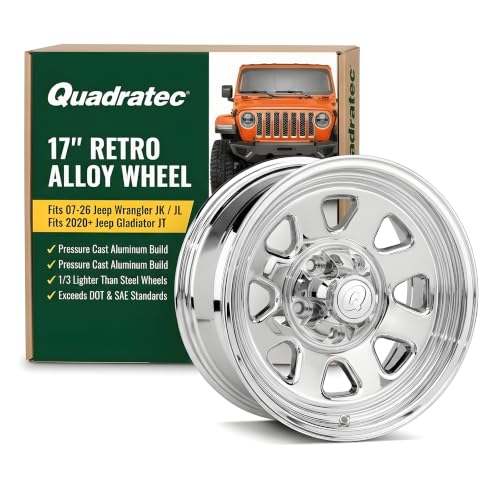 Quadratec CJ Retro 17x8.5 Aluminum Alloy Wheel - 5x5 Bolt Pattern - 5.2" Backspace - Fits Jeep Wrangler JK 2007-2018, JL 2018+ & Gladiator JT 2020+ - Classic Wagon Style (Chrome) - color: Chrome