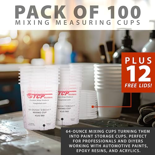 Custom Shop Paint Mixing Cups, 64-Ounce, Box of 100, Plastic Measuring Cups