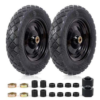 MZREXN 4.80/4.00-8" Wheelbarrow Tires, 15" Flat Free Tire and Wheel - color: Black-2pcs
