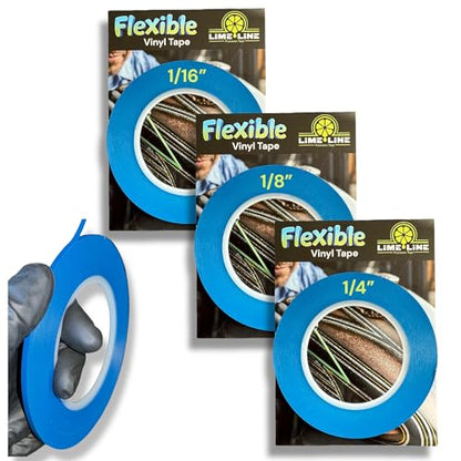 LiME LiNE Flexible Vinyl Fine Line Masking Tape for Automotive Custom Paint, No Residue Fineline Blue 1/4",1/8", 1/16" (D. Combo Pack) - color: Combo Pack (1/16", 1/8", 1/4")
