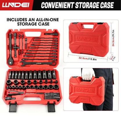 3/8" Drive Socket Set, 93 Pcs Dual Wrench Kit SAE and Metric Tool Set - size: 3/8" 93pcs socket set