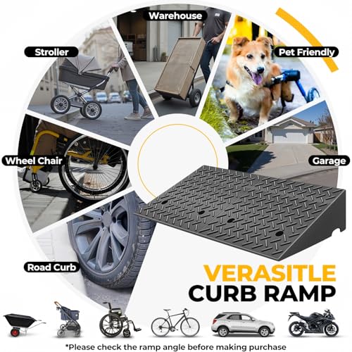 Auto Dynasty 7.9"H Rubber Curb Ramps for Driveway Sidewalk, HeavyDuty 2 Set - size: 7.9" Rise