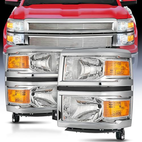 Nilight Headlight Assembly for 2014 2015 Chevy Silverado 1500 Pickup Truck - color: Chrome Housing + Amber Reflector, size: For 2014-2015 Silverado