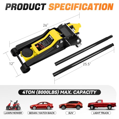 Auto Dynasty 4Ton Low Profile Floor Jack, Heavy Duty w/Dual Pistons, Yellow - color: Yellow, size: 4T Dual Pump