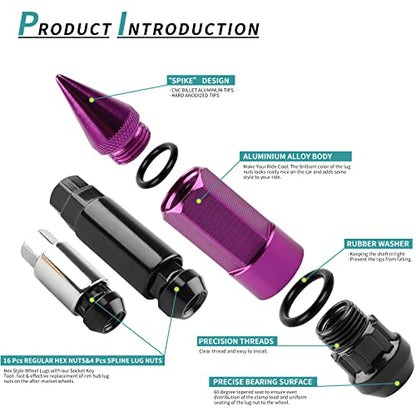 20PCS M12x1.5 Anti Theft Wheel Spikes Lug Nut - color: Purple
