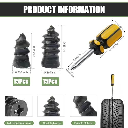 Screw in Tire Plugs - 80Pcs Tire Repair Kit for Tubeless Tires, Self-Tapping Rubber Screw Plug for Car Motorcycle Truck ATV, Heavy Duty Tire Puncture Repair Tool with Screwdriver