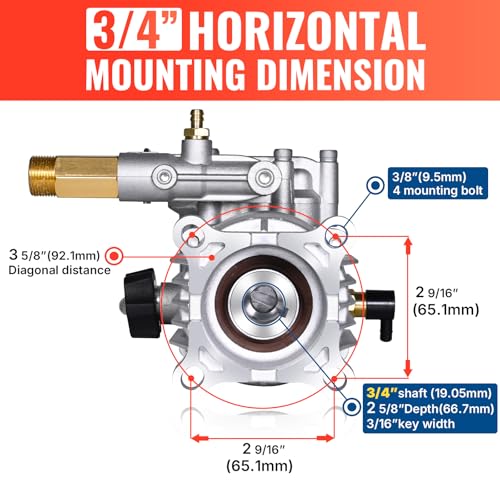 YAMATIC Horizontal 3/4" Shaft Pressure Washer Pump 3200 PSI 2.5 GPM - color: Sliver, size: 3200 PSI