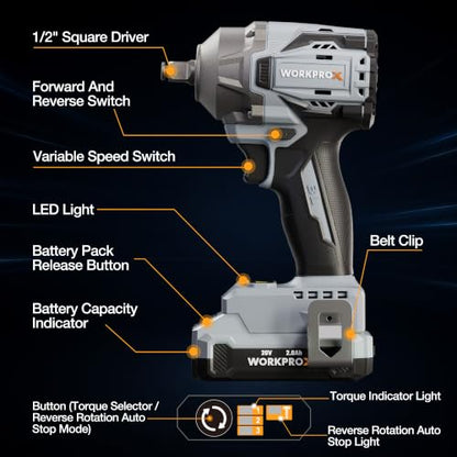 WORKPROX 20V Brushless Cordless Impact Wrench, 440 ft-Ibs 1/2 Impact Gun