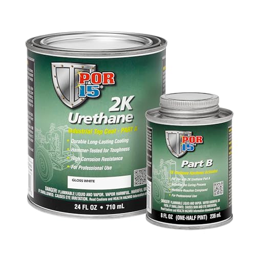 POR-15 2K Urethane - Gloss White - 32 FL OZ - Two Part Industrial Top Coat | Durable Long-Lasting Coating | Hammer Tough Finish - color: Gloss White, size: 32 Fl Oz (Pack of 1)