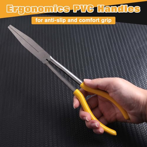 SPEEDWOX 11 Inches Long Reach Bull Nose Pliers Flat Nose Straight Serrated Jaws - style: Flat Nose