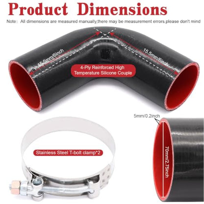 90 Degree Elbow Coupler Silicone Hose 4-Ply ID 2.75-inch(70mm) - size: 2.75 Inch