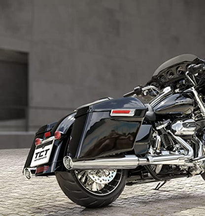 TCT-MOTORPARTS 4" Stretched Hard Saddlebags w/Lid Latch Keys Fit for Harley Touring Road King Street Electra Road Glide CVO 2014-2024 - color: Vivid Black w/ Chrome Latches