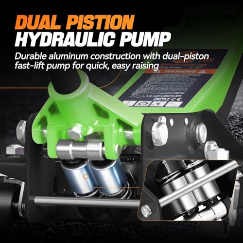 Auto Dynasty 3 Ton Low Profile Floor Jack, Heavy Duty Steel Hydraulic Car Jack with Dual Pistons Quick Lift Pump, Hydraulic Racing Floor Jack, Lifting Range 3" to 20", Green - color: Green, size: 3T Dual Pump