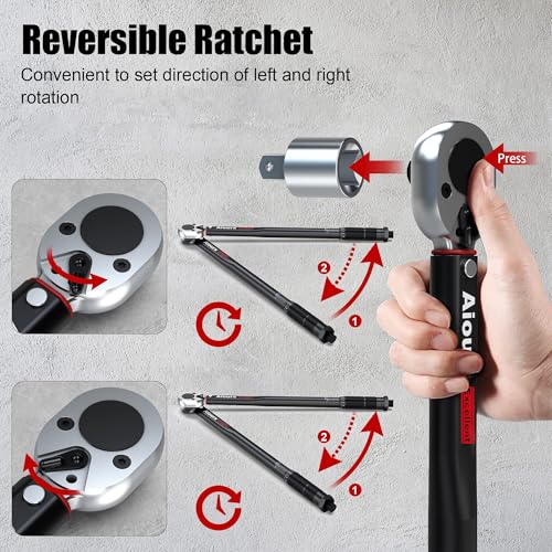 1/2" Drive Click Torque Wrench 8-168 Ft.-Lb, 72 Tooth Dual-Direction Adjustable, Dual Scale, ±3% Accuracy, for Bicycle, Motorcycle, Automotive Repair and Maintenance - size: 1/2"