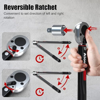 1/2" Drive Click Torque Wrench 8-168 Ft.-Lb, 72 Tooth Dual-Direction Adjustable, Dual Scale, ±3% Accuracy, for Bicycle, Motorcycle, Automotive Repair and Maintenance - size: 1/2"