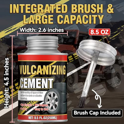Zimtty Chemical Vulcanizing Cement,Heavy Duty Fast-Dry Tire Repair Glue with Brush, All-Purpose Rubber Cement for Tire Patches, Car, Motorcycle & Bike, Clear 8.5 Oz