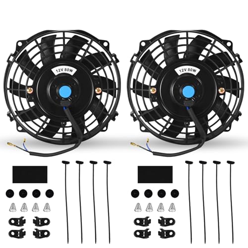 7" Universal Electric Radiator Fan Push Pull Slim Fan High Performance Cooling Fan 80W 12V Mount Kit 2PCS - size: 7 inch- 2PCS