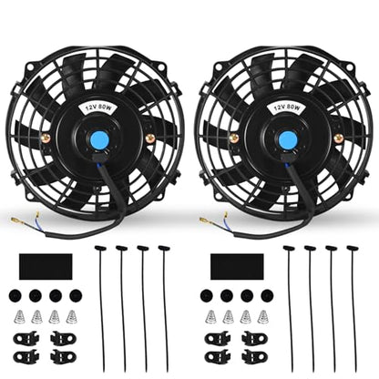 7" Universal Electric Radiator Fan Push Pull Slim Fan High Performance Cooling Fan 80W 12V Mount Kit 2PCS - size: 7 inch- 2PCS