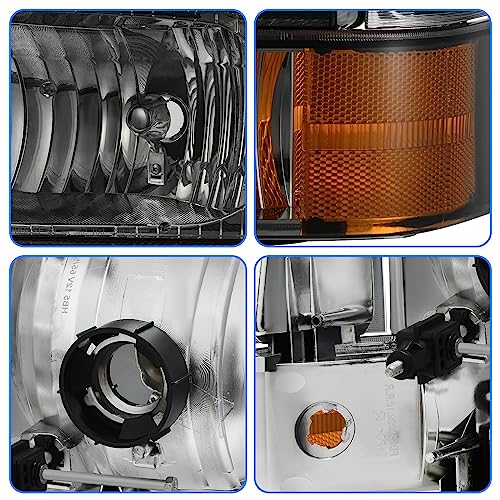 DWVO Headlight Assembly Compatible with 1999-2004 Ford F-250 F-350 F-450 F-550 Super Duty/2000-2004 Ford Excursion Pickup Truck Signal Lamps Smoked Lens Amber Reflector - color: Chrome+Smoke Lens, style: Fit 99-04 F250