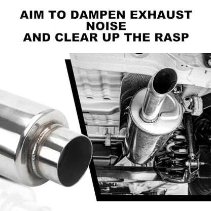 2.5" Inlet & Outlet Universal Muffler with Clamp, 12" Overall Length Stainless Steel Resonator - size: 2.5 inch