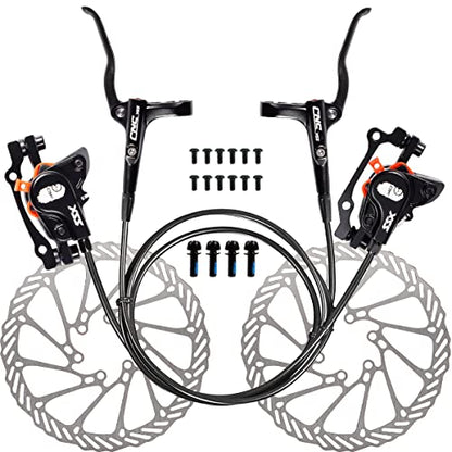 CNC MTB Hydraulic Disc Brake Set，Mountain Bike Hydraulic Disc Brakes Right Front 800mm Left Rear 1450mm Hydraulic Brake，Black - color: Set-Black