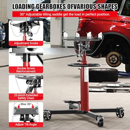 1320Lb Hydraulic Transmission Jack, 34-68 in High Lifting Height, 2-Stage Telescopic Jack Stand with Foot Pedal, 360 Swivel Wheels - size: 1320LBS