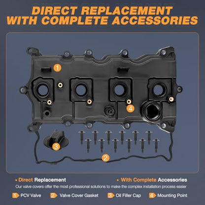 Nilight Engine Valve Cover with Gasket, Replace# 13264JA00A 13270JA00A - size: for Nissan Altima 2007-2013, Sentra 2007-2012