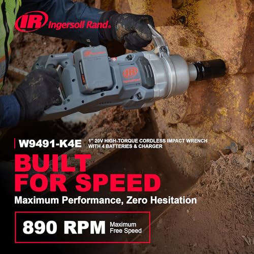Ingersoll Rand W9491-K4E Cordless 1" High-Torque Impact Wrench Kit, Includes 4 BL2022 5.0Ah Batteries and Dual-Bay Charger - size: Standard Anvil, style: 4 Battery Kit