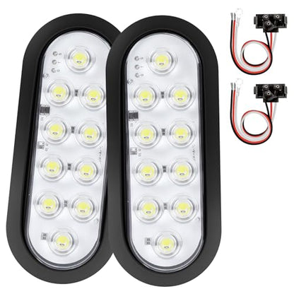 6-Inch Oval White LED Trailer Tail Lights 2PCS, 10 LEDs Stop Turn Tail Brake Lights, DOT Certified, IP67 Waterproof Surface Mount, for Truck RV Boat Trailer - color: 03-2PCS WHITE
